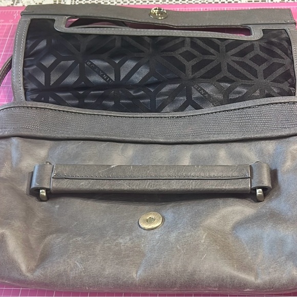 TRINA TURK Gray Leather Clutch with Fold Over Design Shoulder Bag with Handle - Picture 5 of 15